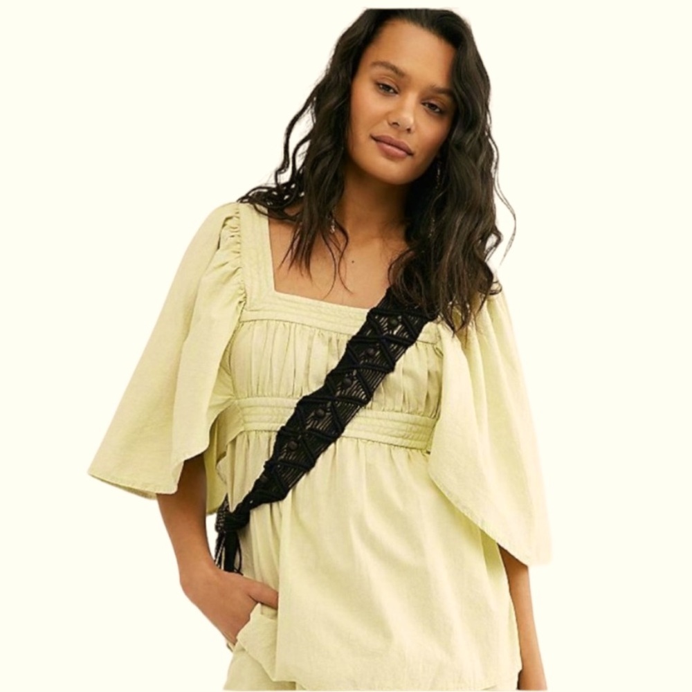 Free people trapunto endless summer mint green babydoll top small blouse S